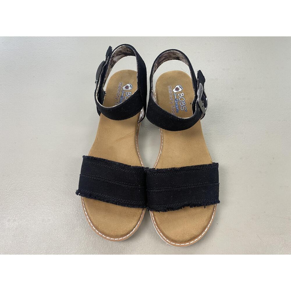 Skechers BOBS Espadrille Sandals Womens 9 Black Wedge Desert Kiss Adobe Princess - Picture 3 of 11